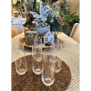 Set of 6 Stemless Champagne Flutes Gold Script International Toasts Cheers Santé